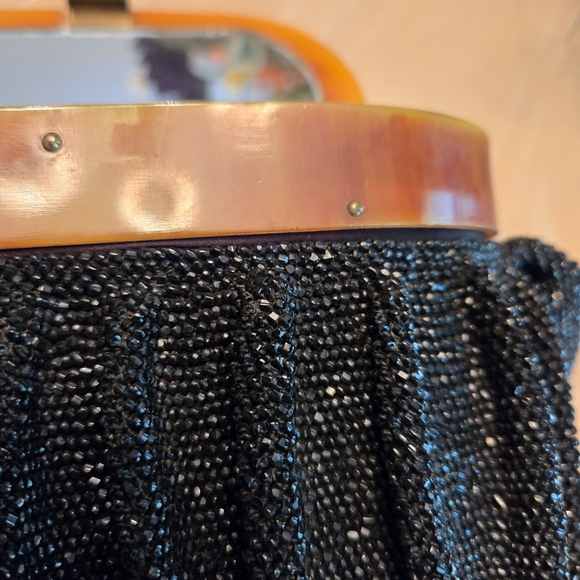 Rare Find Vintage Black Heavily Beaded & Pleated Box Purse 1940s - Picture 13 of 17